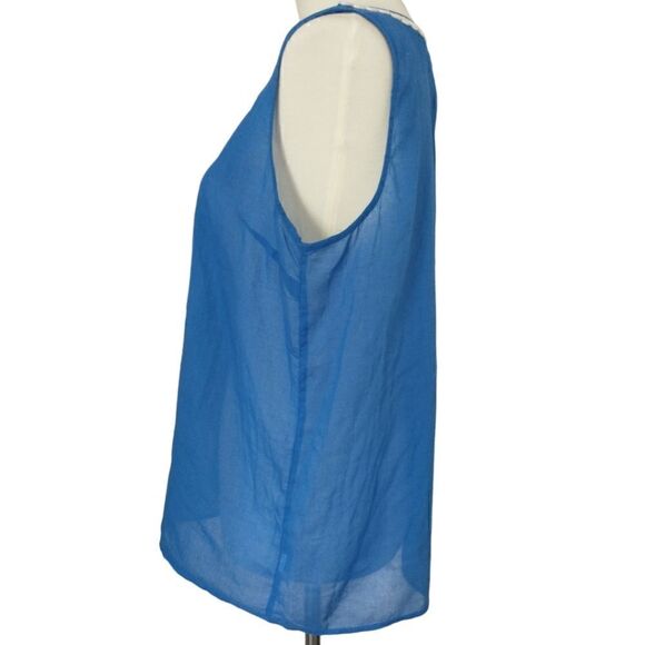 Banana Republic Top Sz 8 Gauzy Sheer Cotton Embroidery Sleeveless Zipper Blue. - Picture 12 of 16